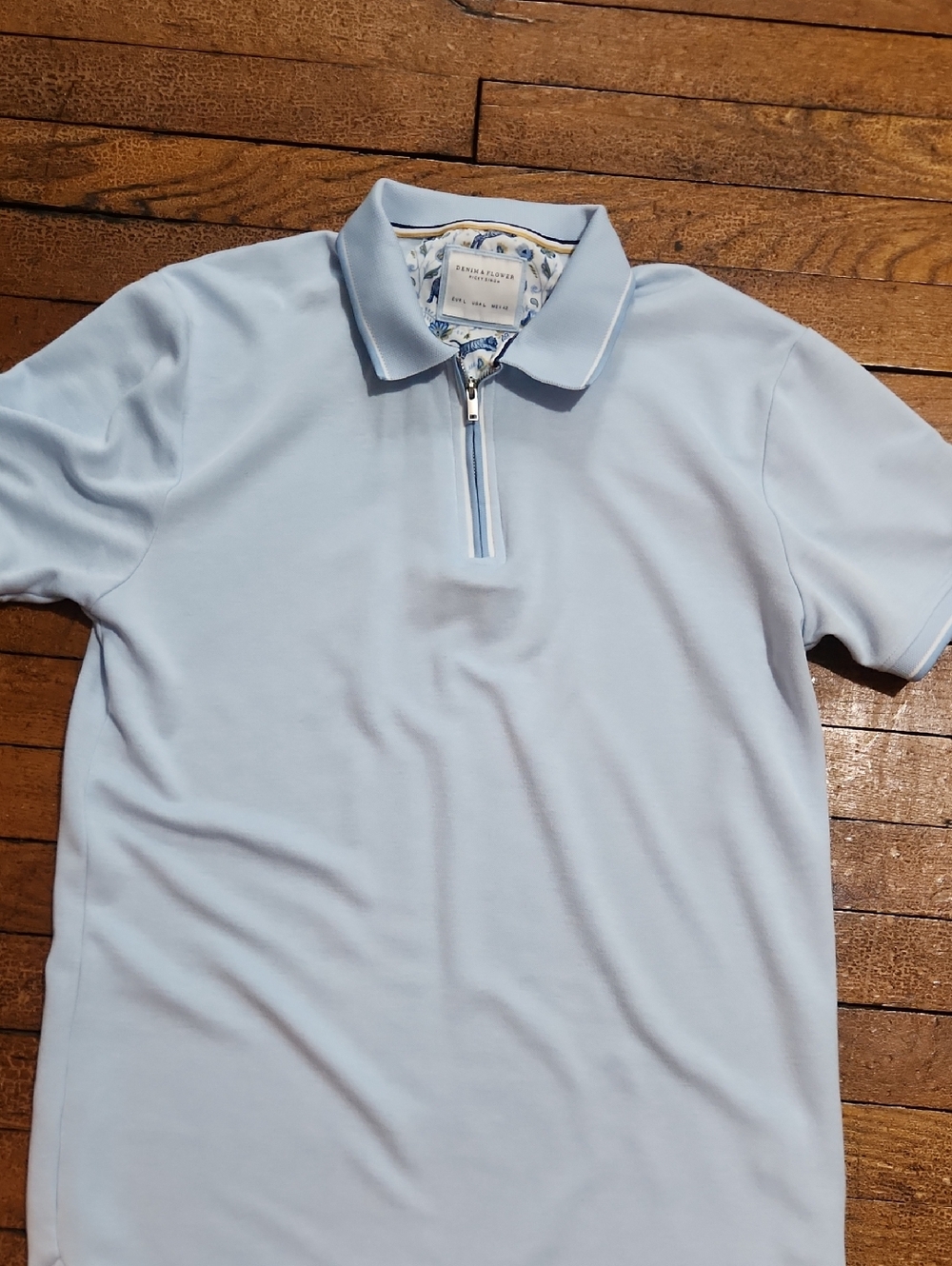 Denim & Flower Pale Blue Half-Zip Polo